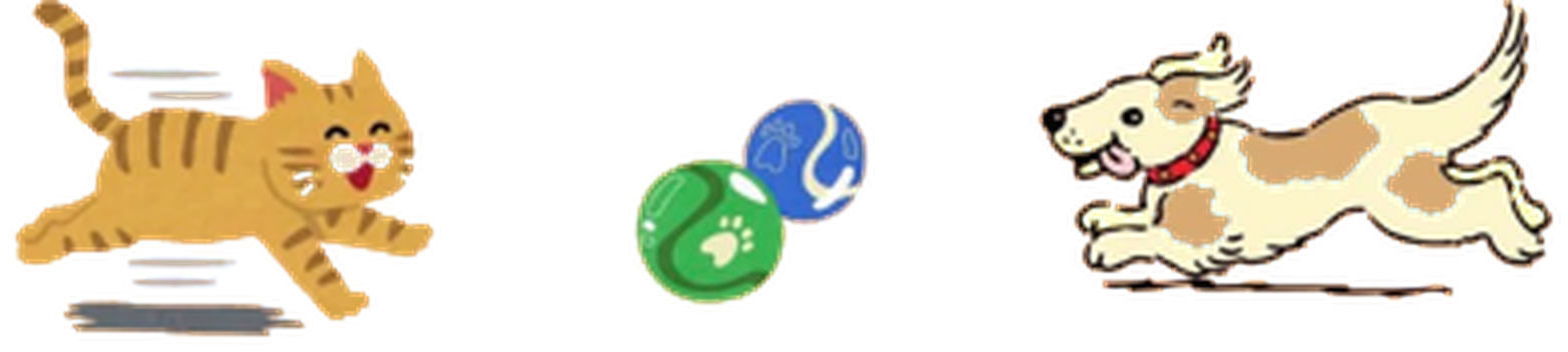 A cat and dog playing with balls